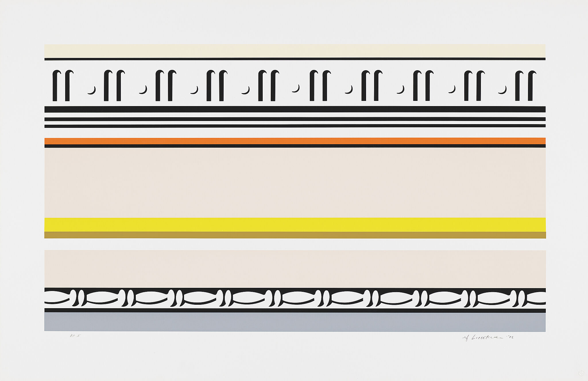 A print of an architectural entablature.