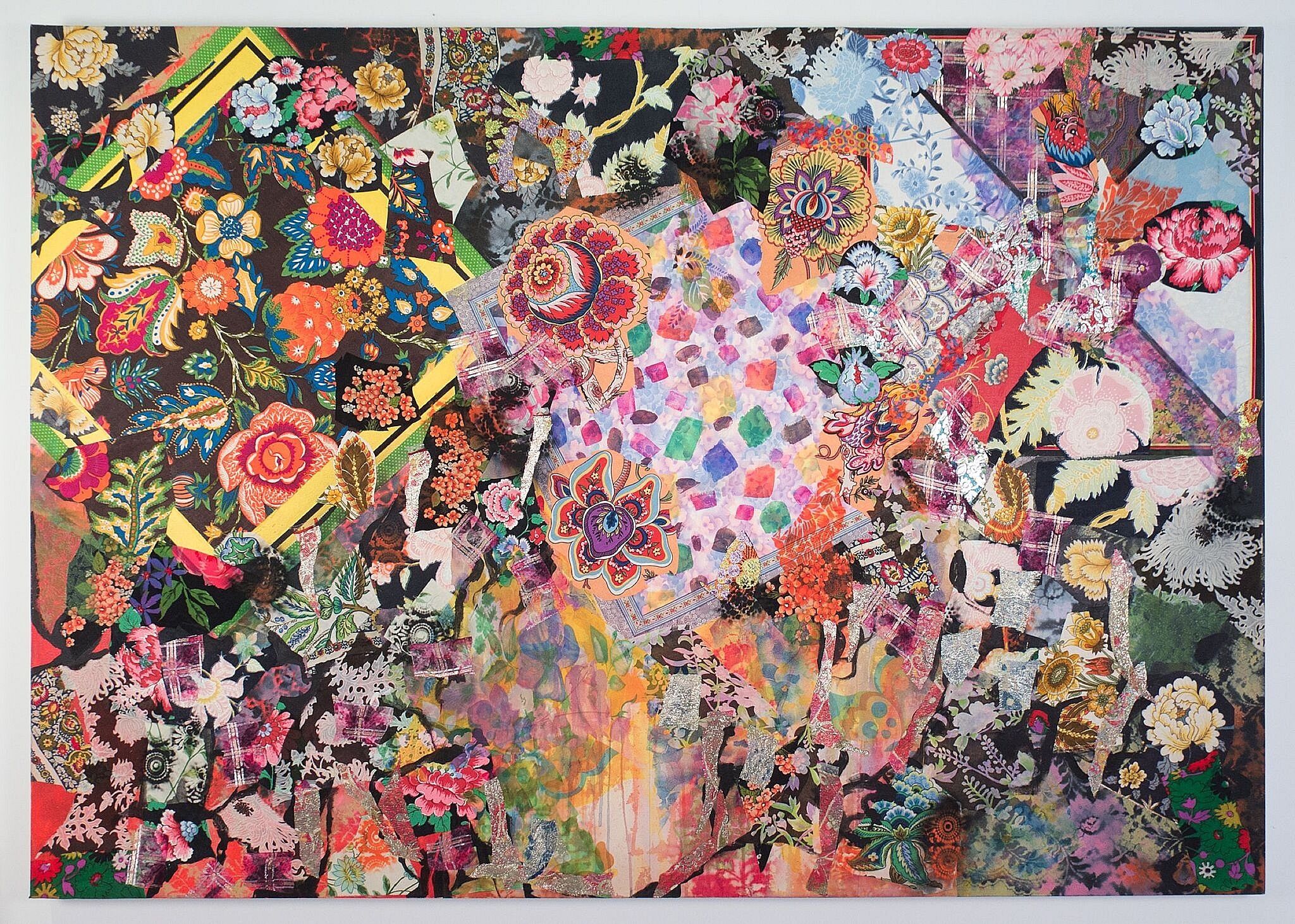 An image of collaged floral textile snippets.