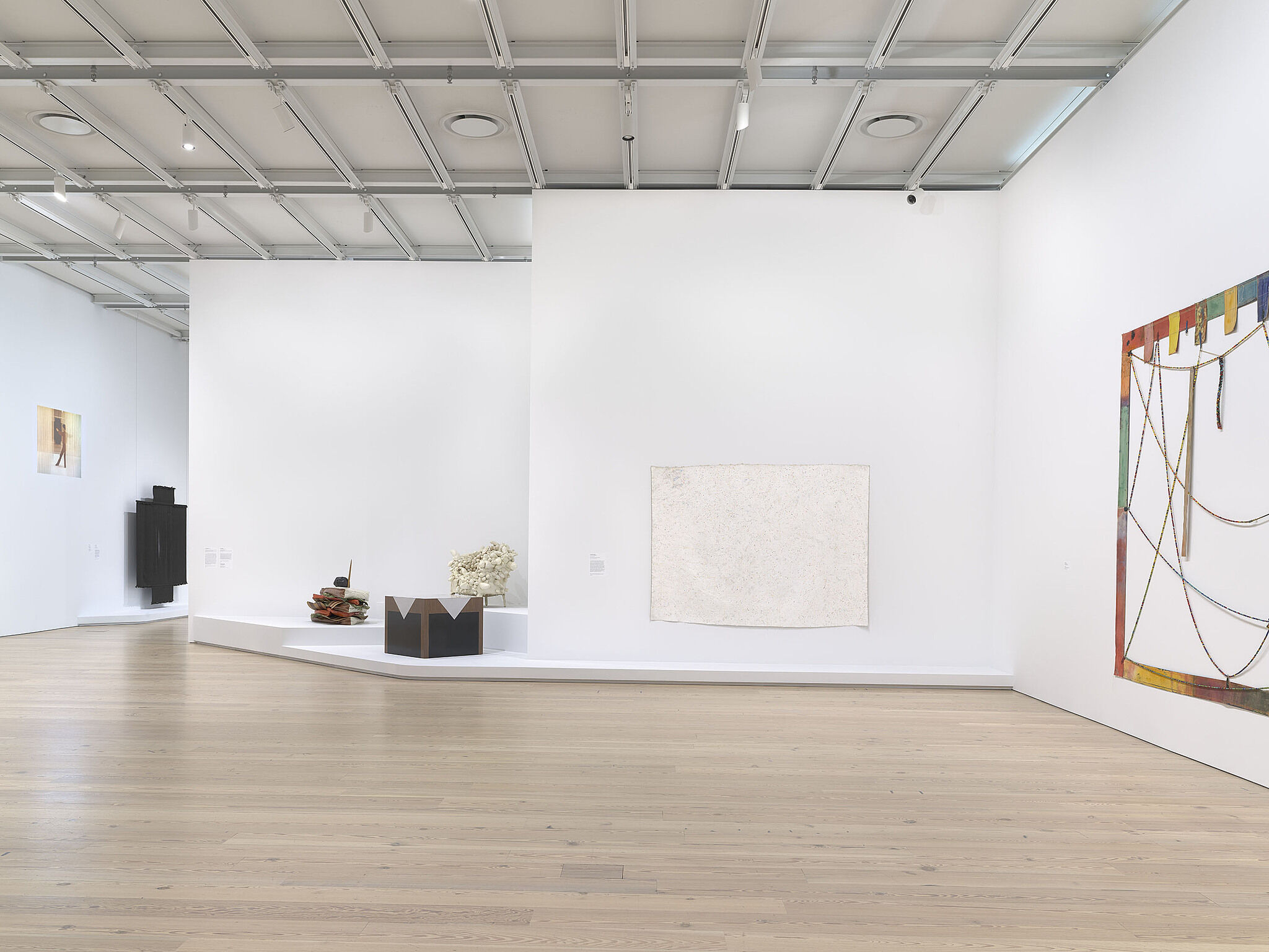 A photo of a Whitney gallery with various artworks.