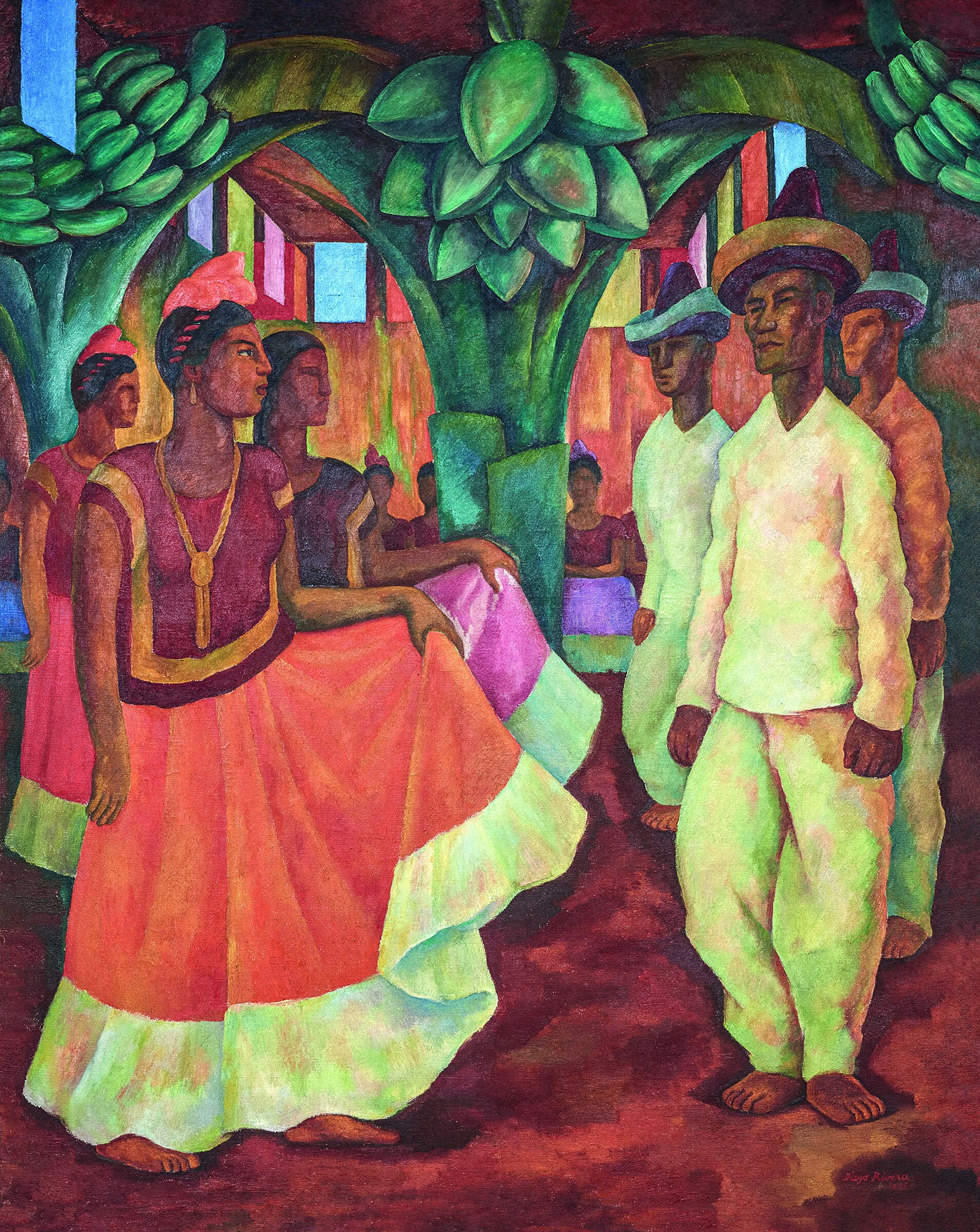 A painting depicting a group of Mexican dancers.