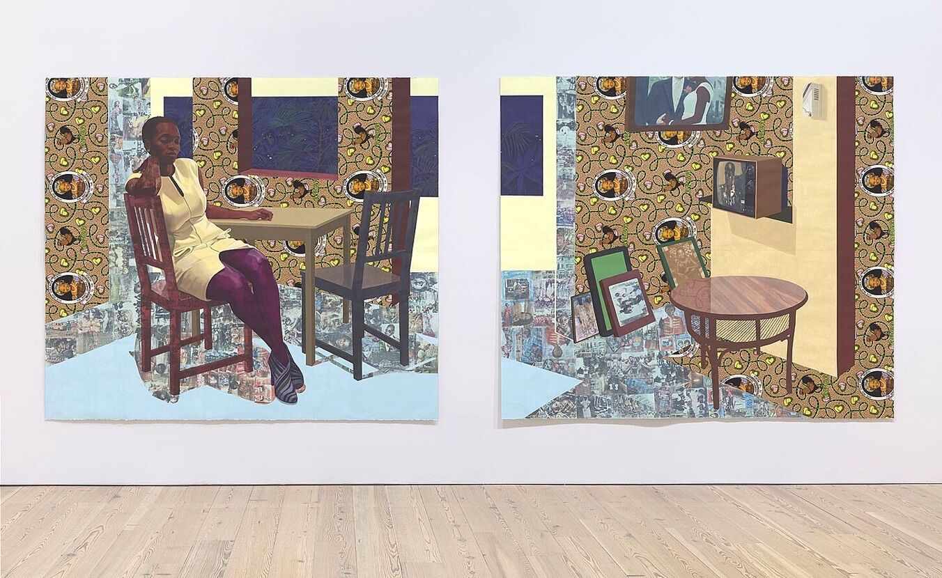 An installation view of a painting.