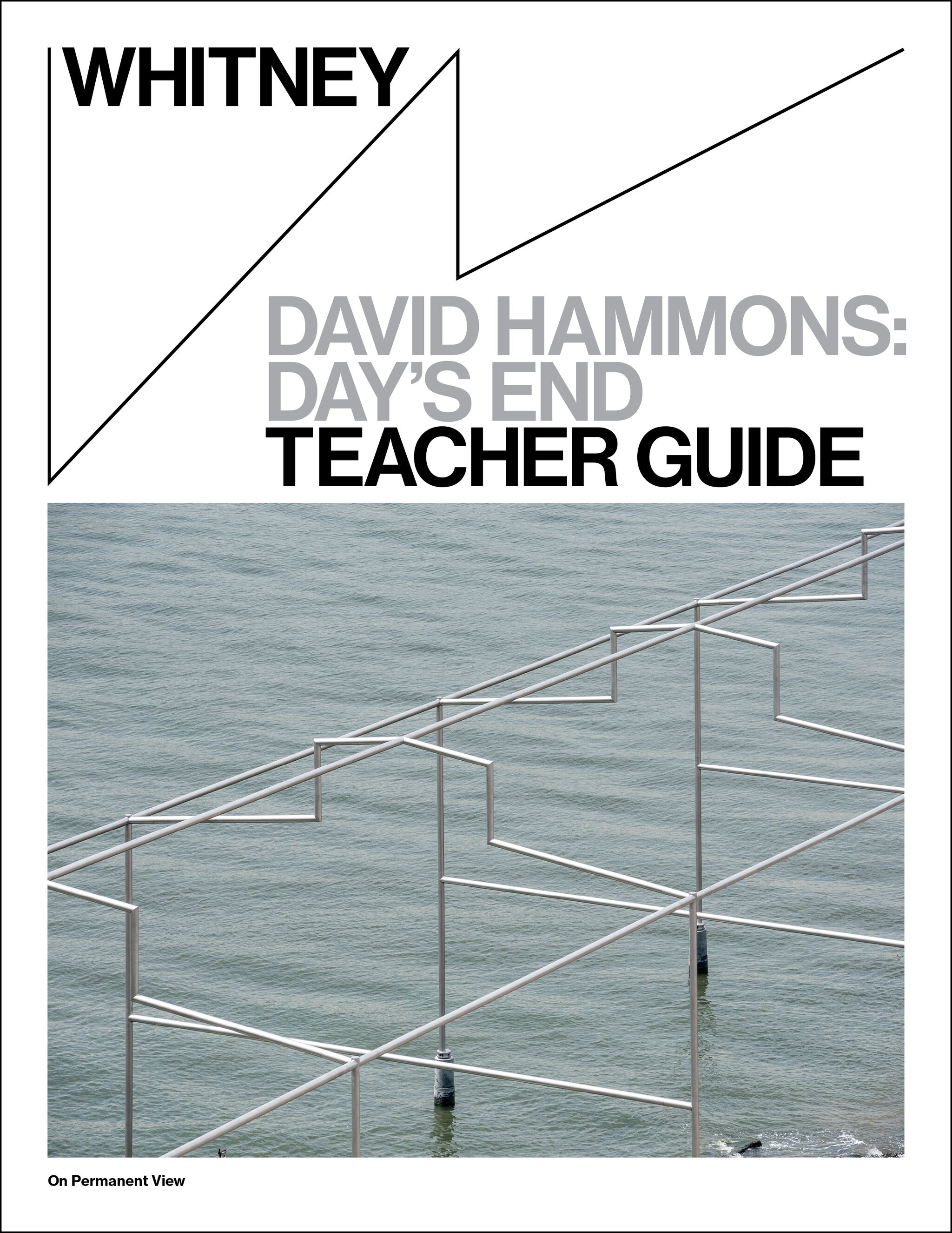 Cover image of Teacher Guide for David Hammons: Day's End, with image of Day's End sculpture against rippling water.