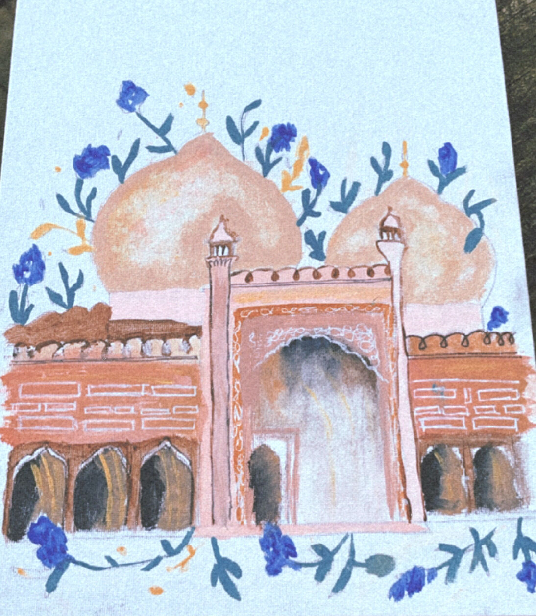 A painting of the Badshahi Masjid. 