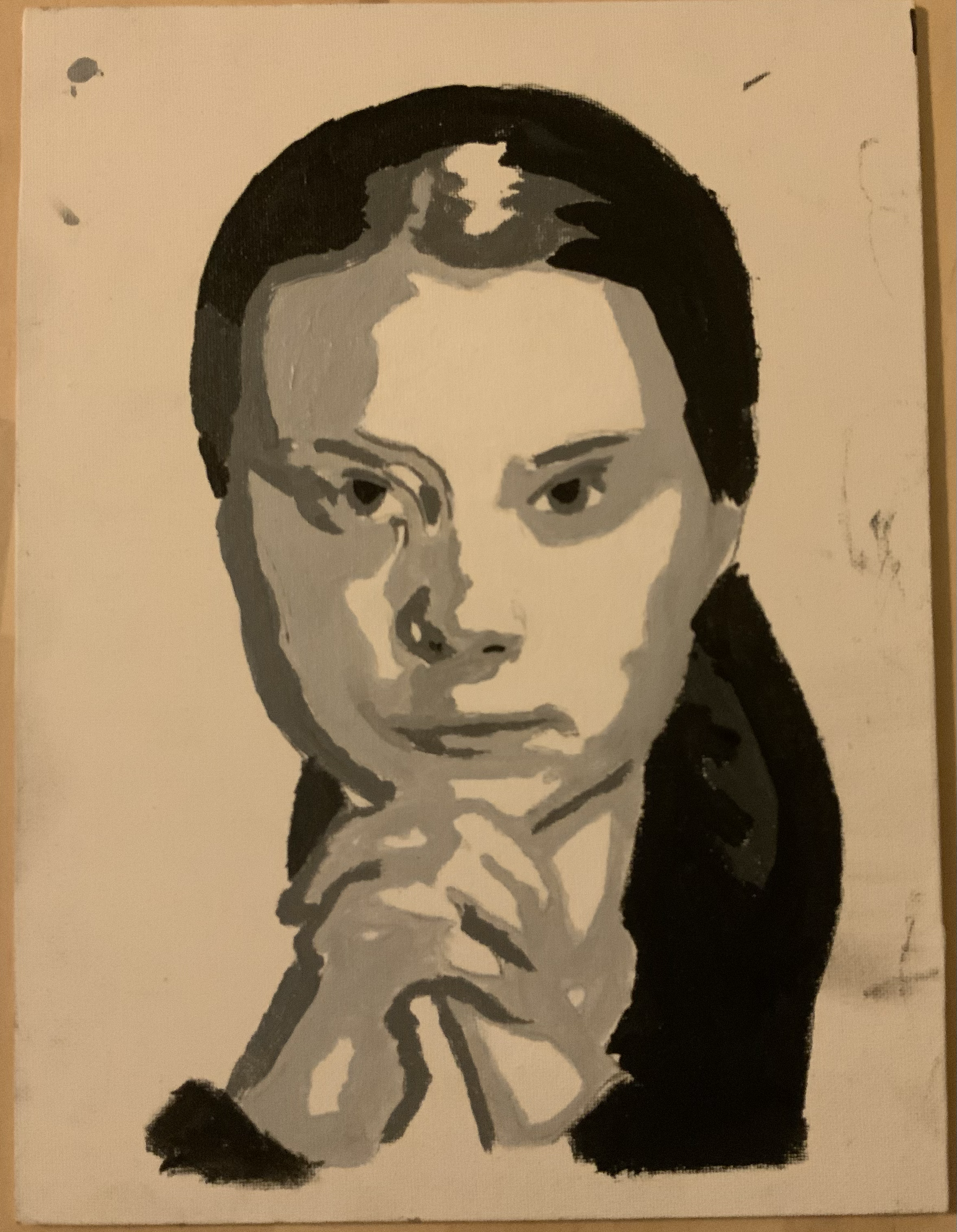 A portrait of Greta Thunberg. 