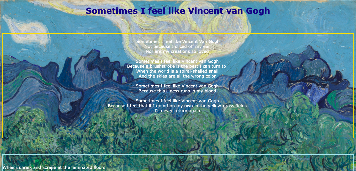 A desktop background inspired by a Vincent Van Gogh painting featuring a poem in the center. 