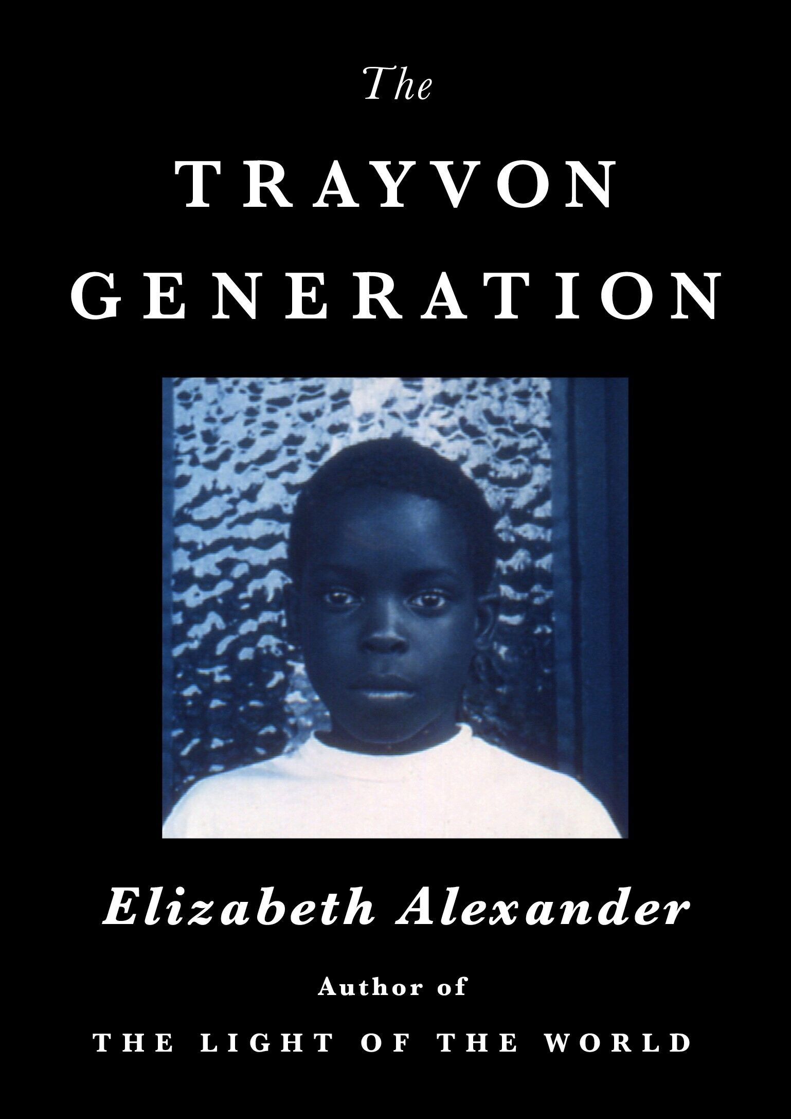 A book cover that features a blue-hued portrait of a young, Black boy with the title The Trayvon Generation placed above the photo.