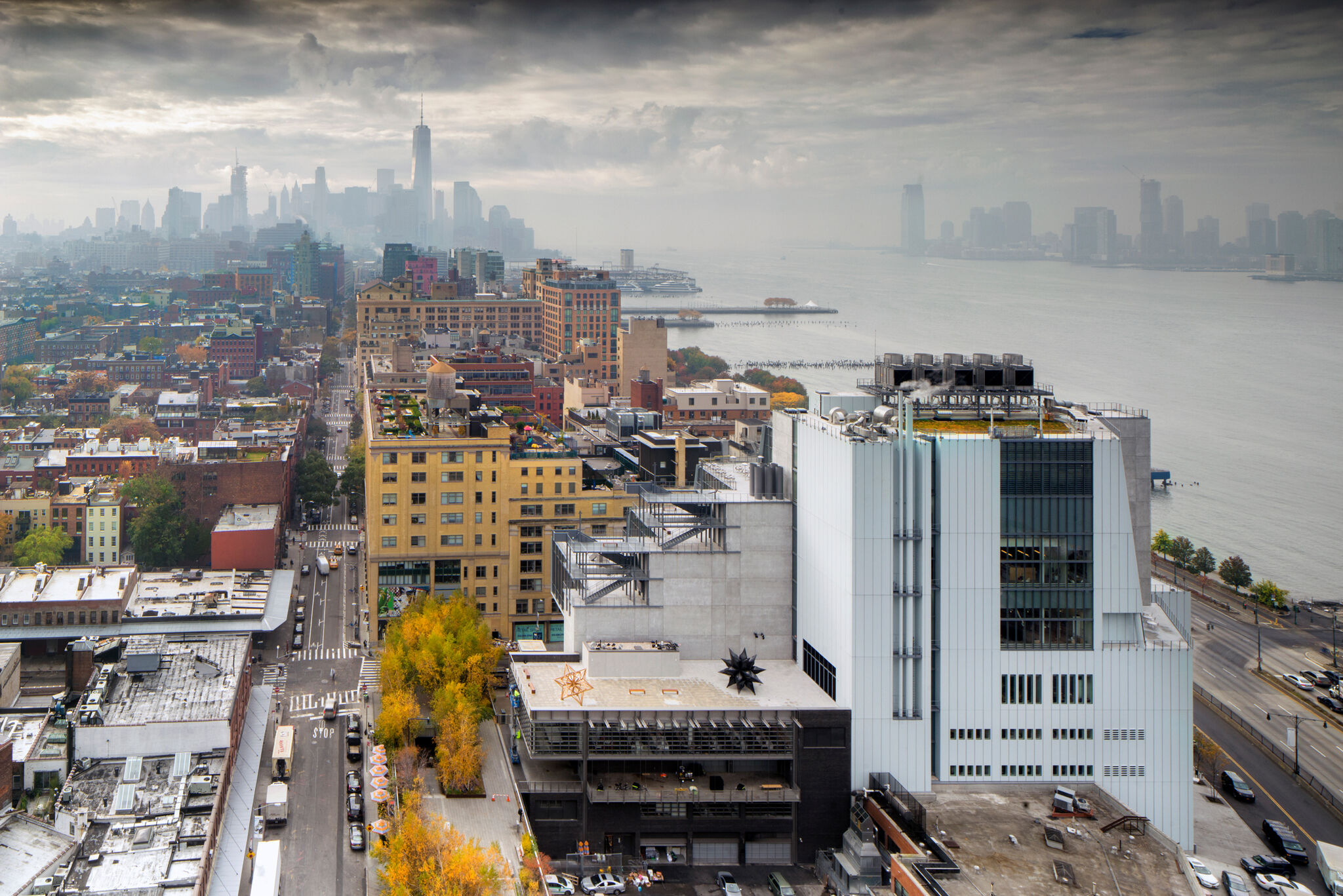 Aerial view of the Whitney Museum and surrounding area.