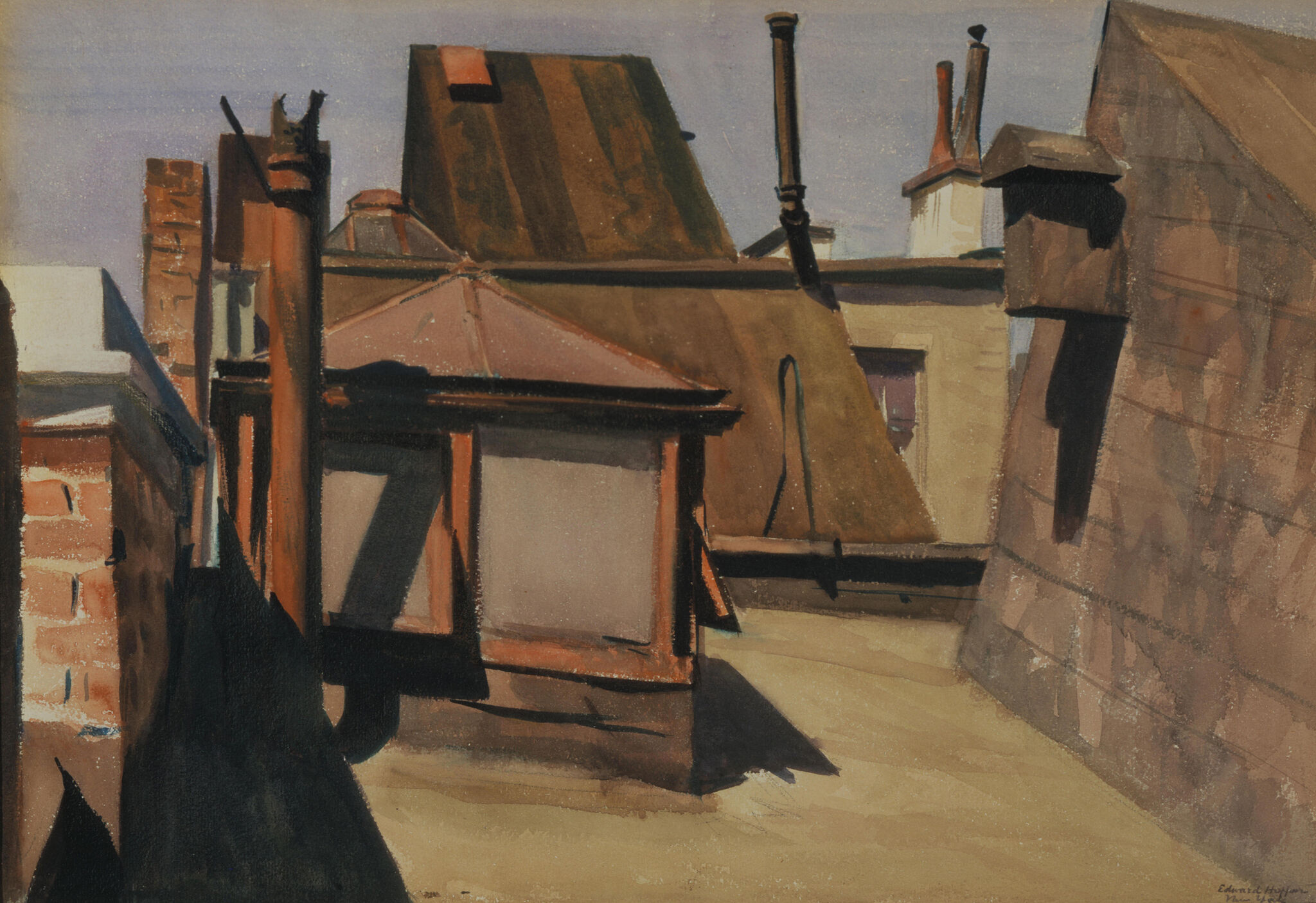 Zagged rooftops in a brown palette.