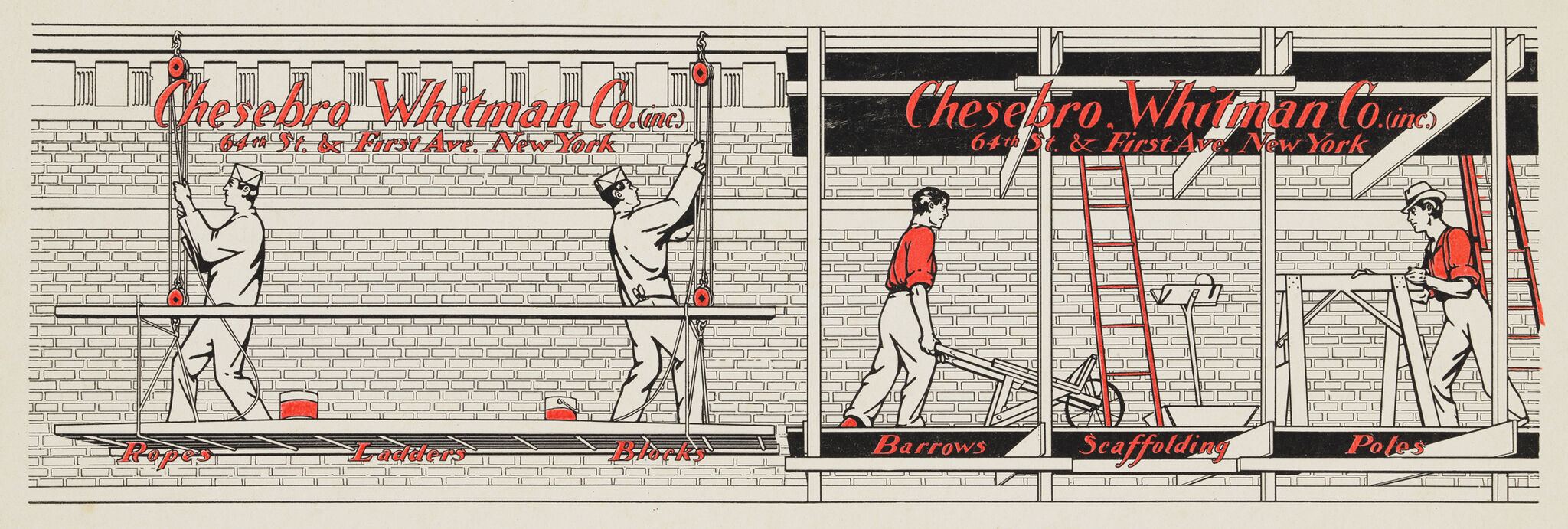 An advertisement showing workers on scaffolding.