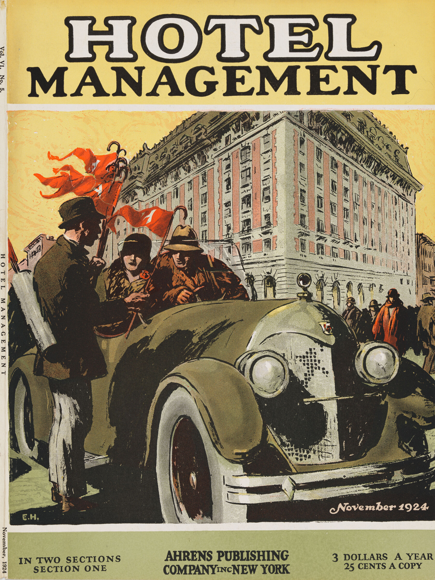 A man approaches a couple in a green convertible. 