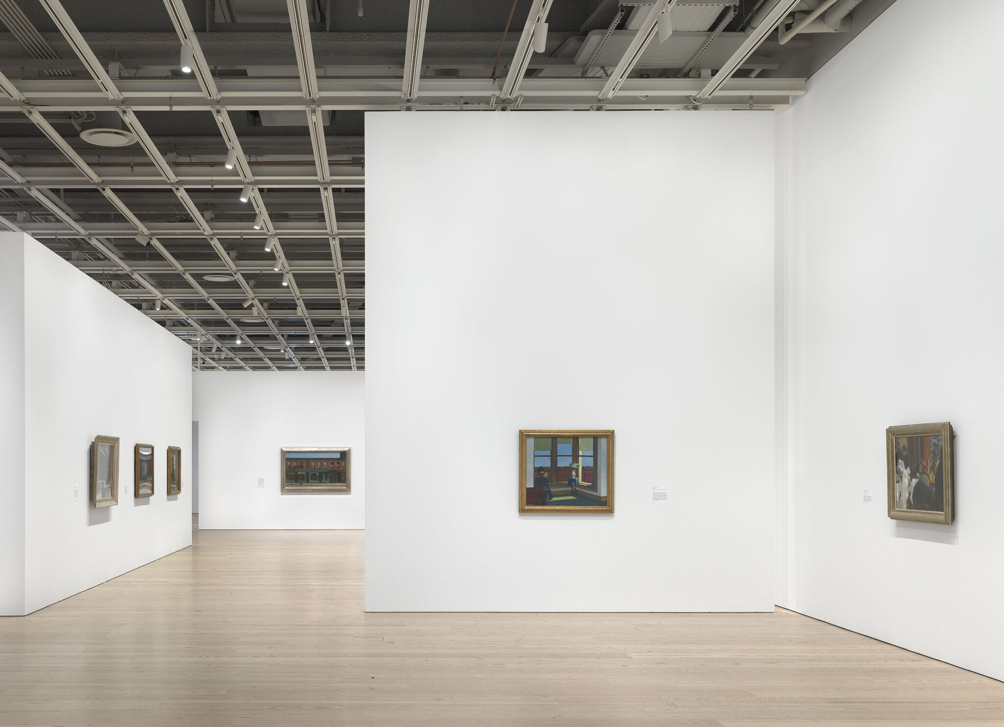 Gallery walls with artwork hung up. 