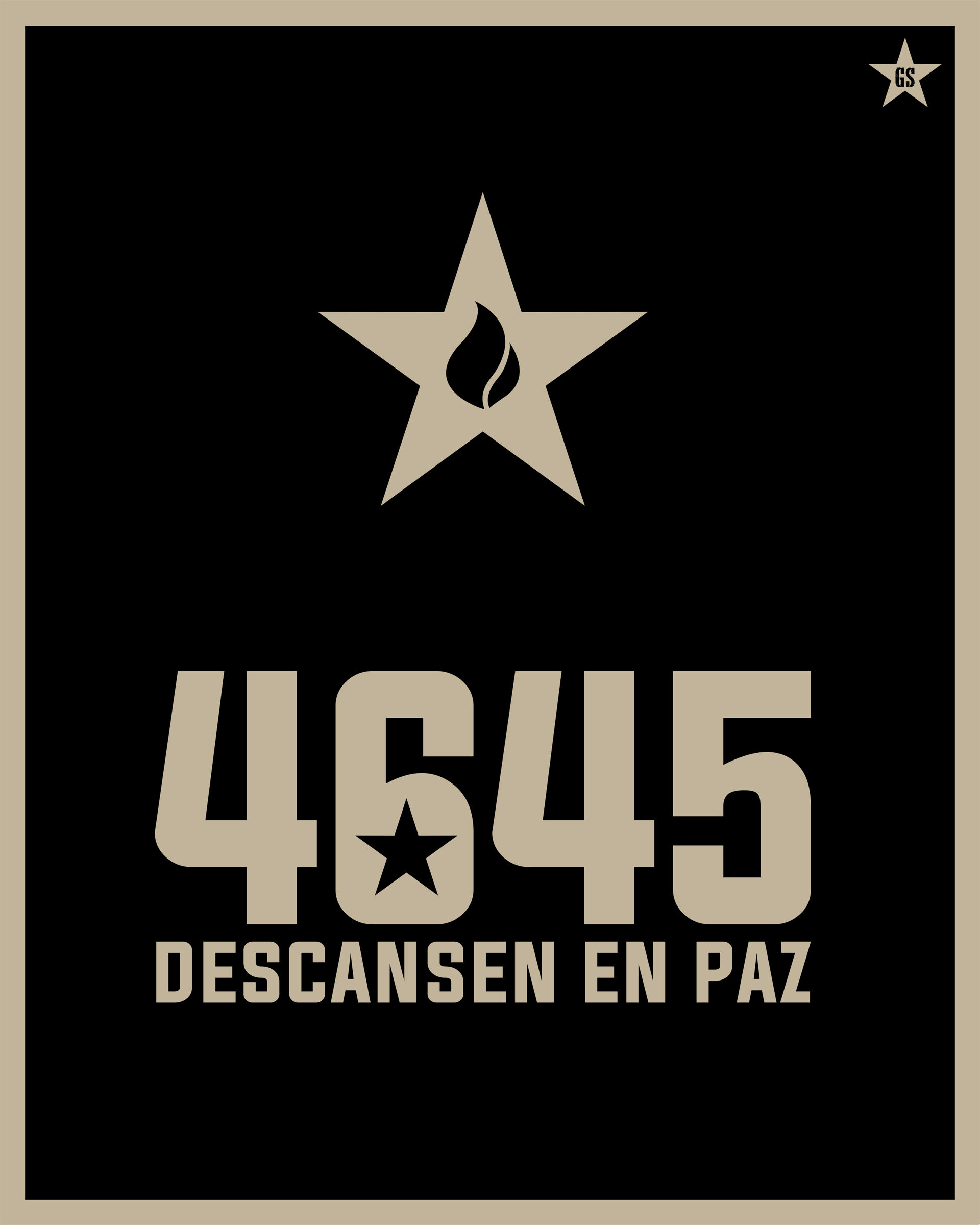 Black poster with a star and numbers.