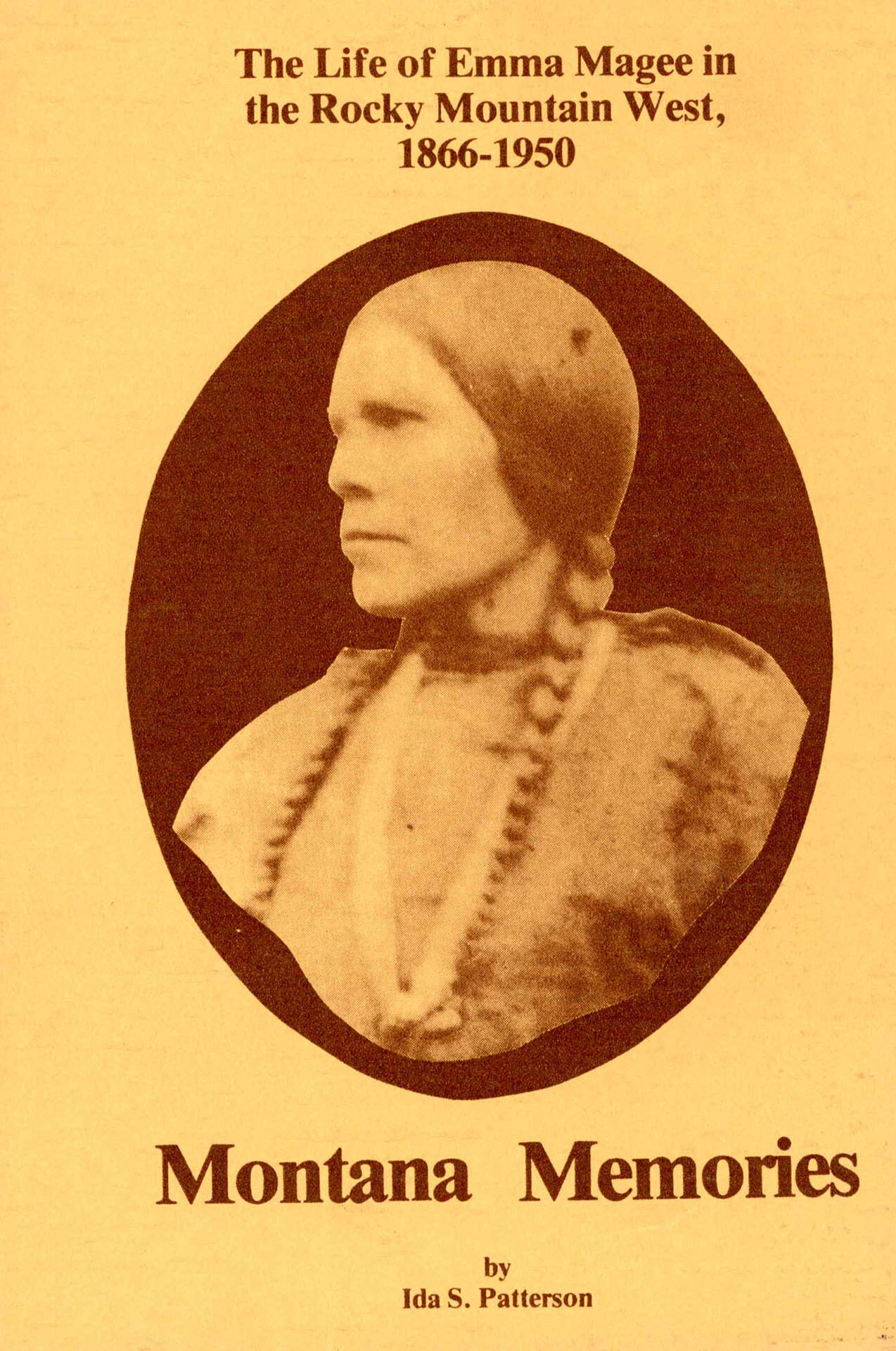 The photographic profile of a person with two long braids against a dark oval and yellow background.