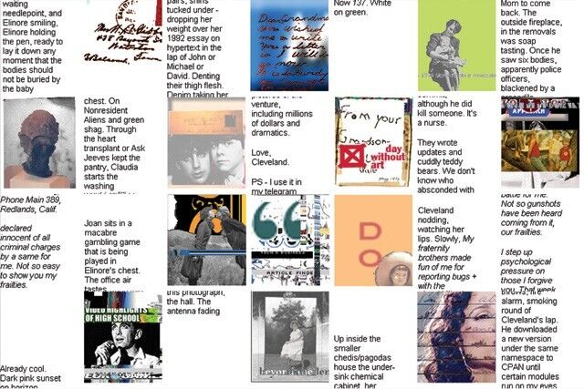 Screenshot of a grid of alternating squares of an image, followed by text, 7 across and 4 down.