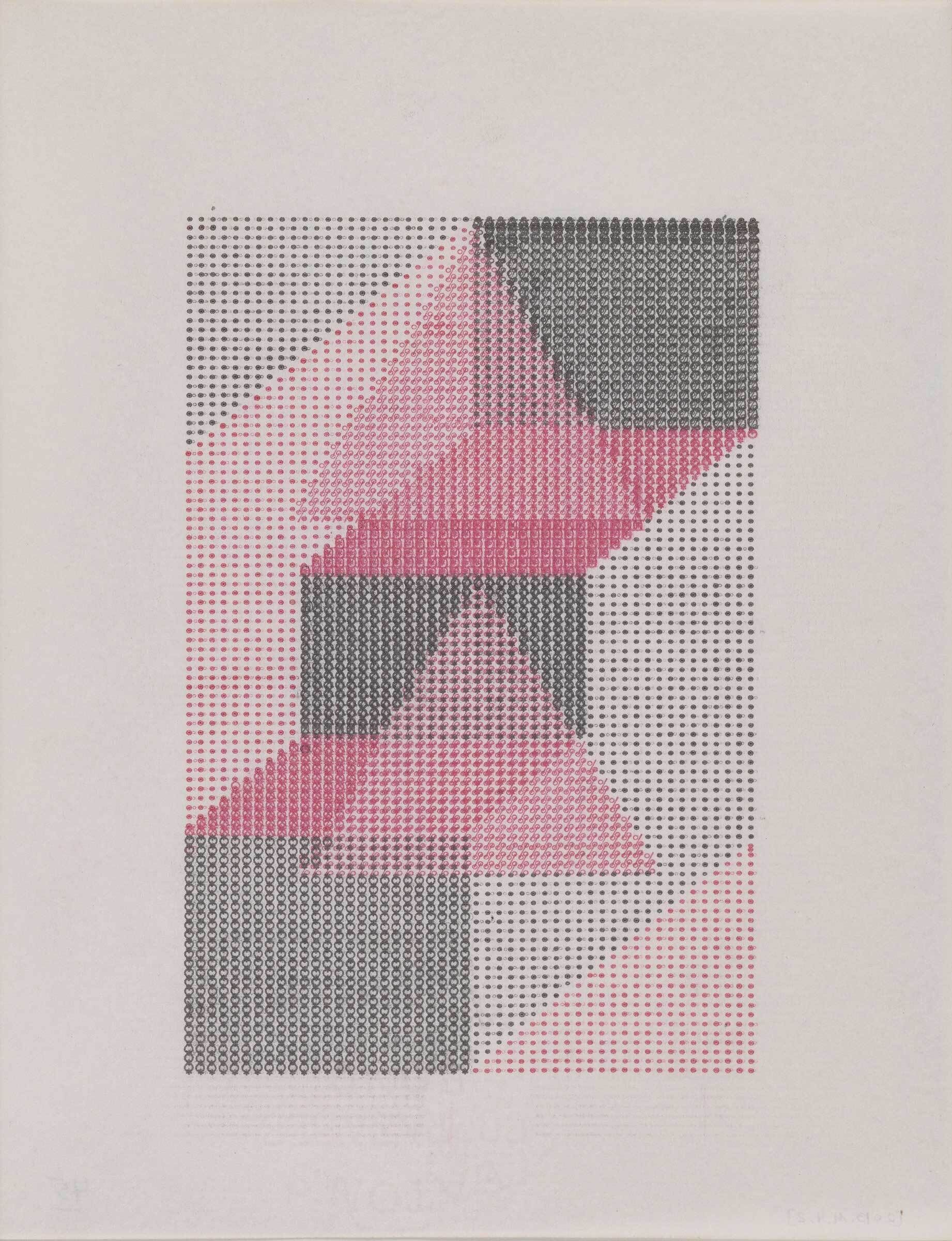 An image of geometric shapes in shades of grey and pink, with a border of white around it.