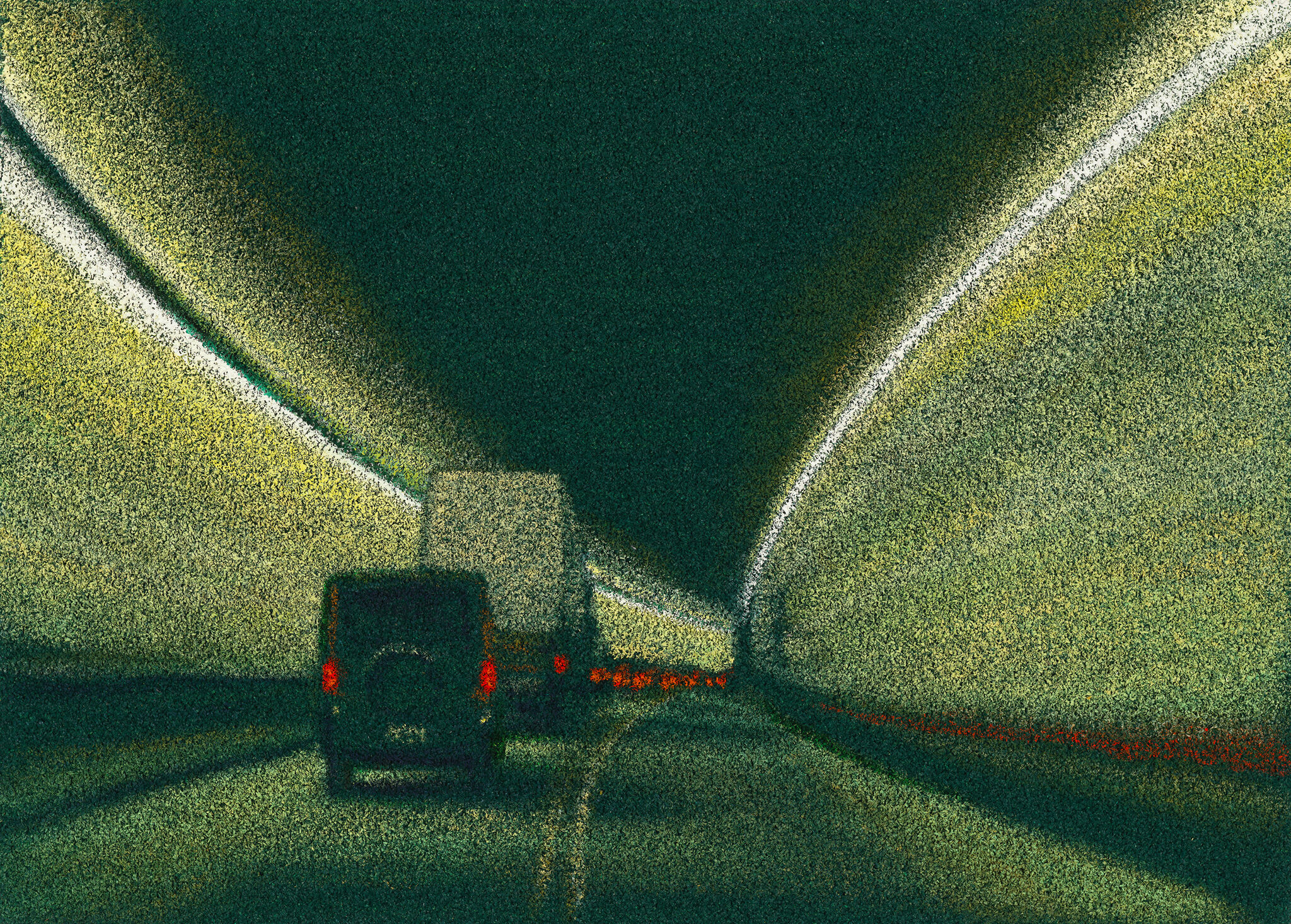 Vehicles driving through a dimly lit tunnel with blurred lights creating a sense of motion.