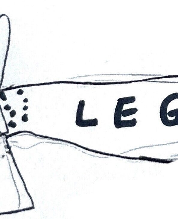 A sketch of a flag with the word "LEG" written on it in bold letters, featuring a simple design with dots on the left side.