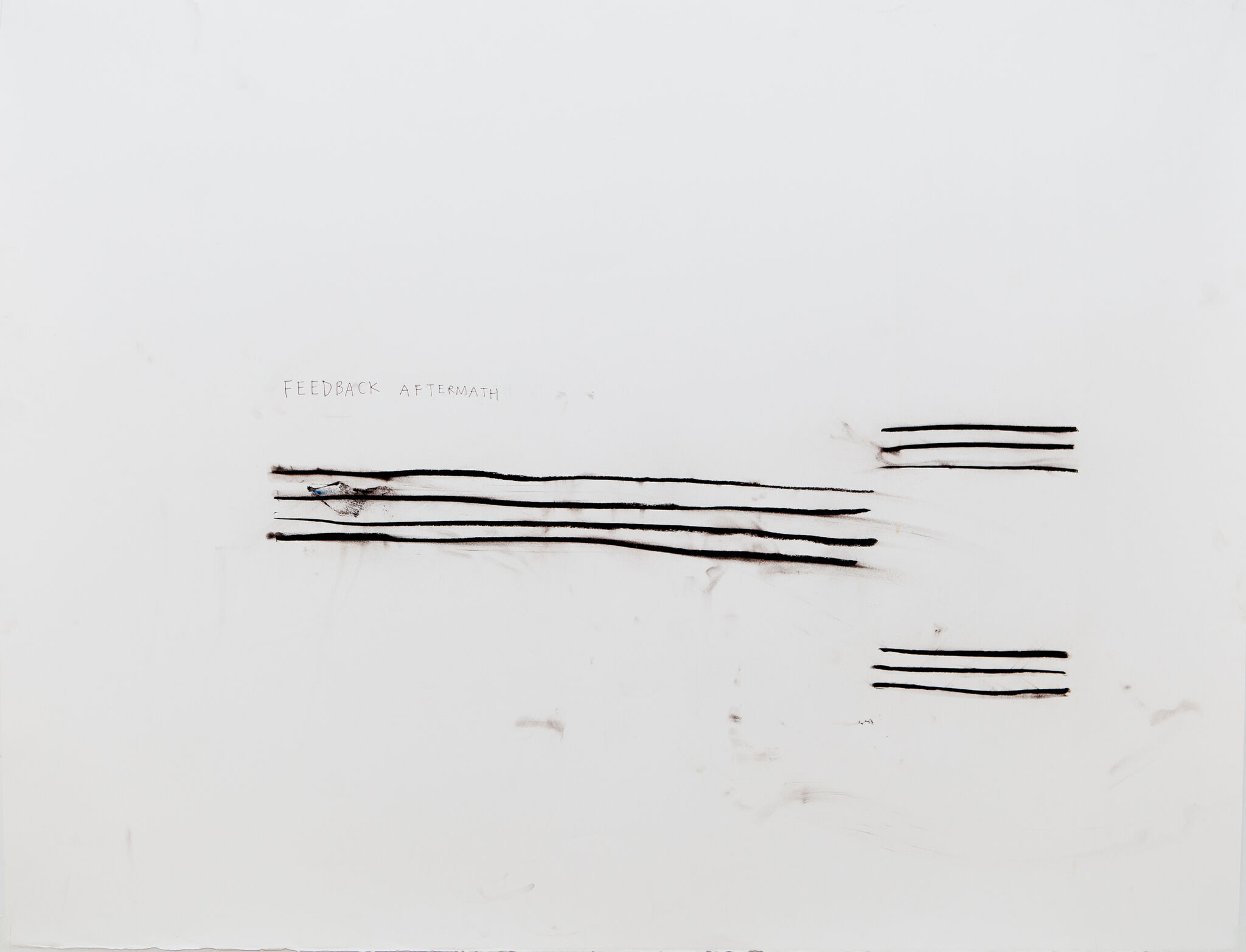 White background with black horizontal lines and smudges. The words "Feedback Aftermath" are faintly written above the lines.