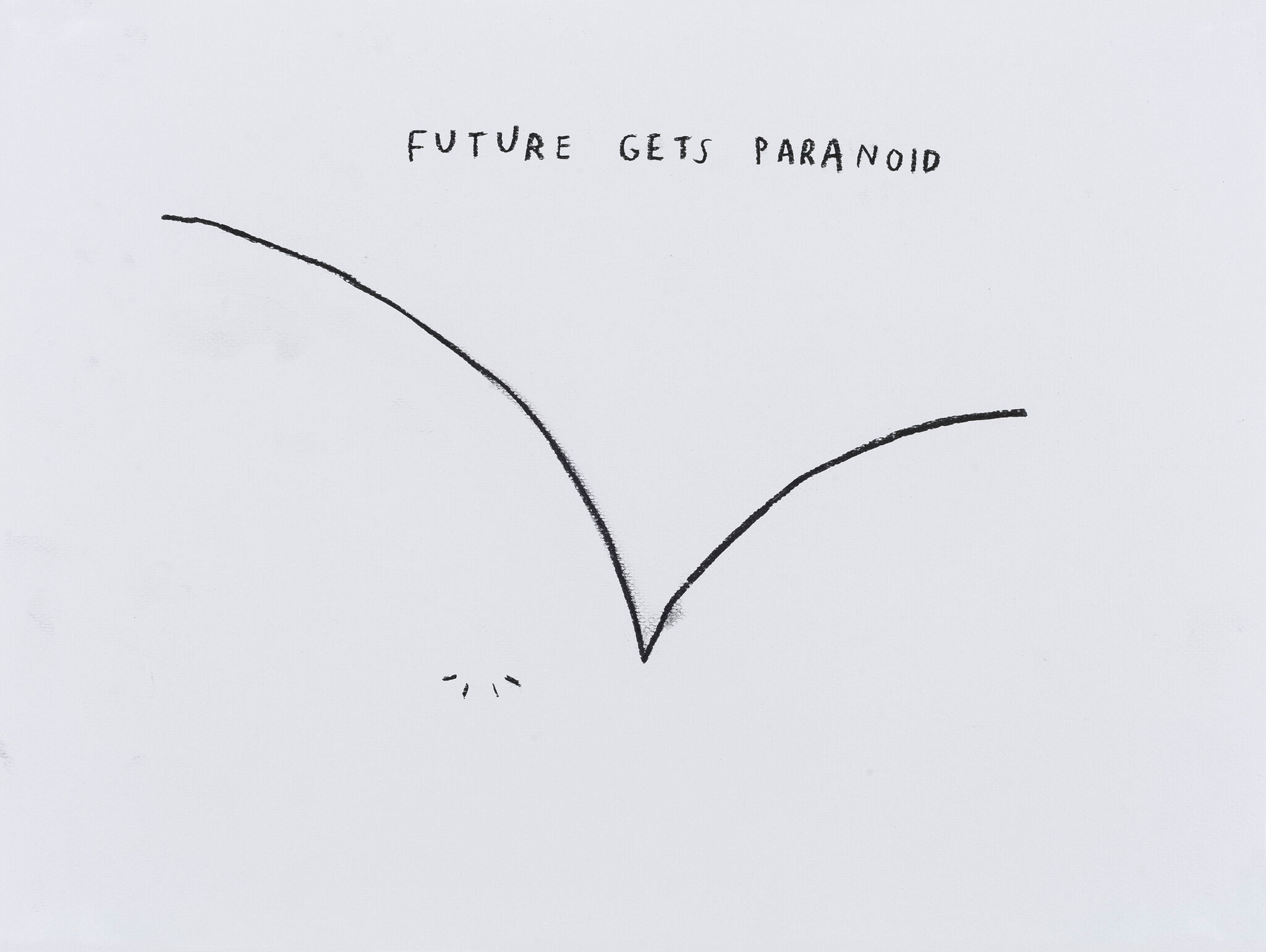 A simple line drawing of a V shape with the text "FUTURE GETS PARANOID" above it on a plain background.