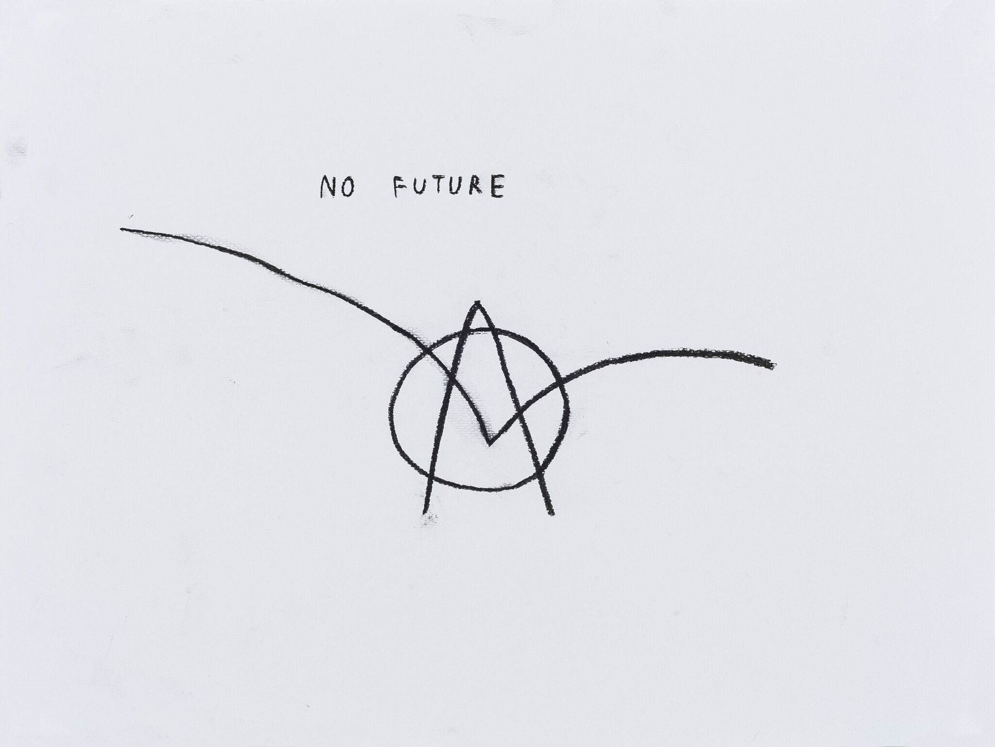 Black abstract line drawing with the words "No Future" above it on a white background.