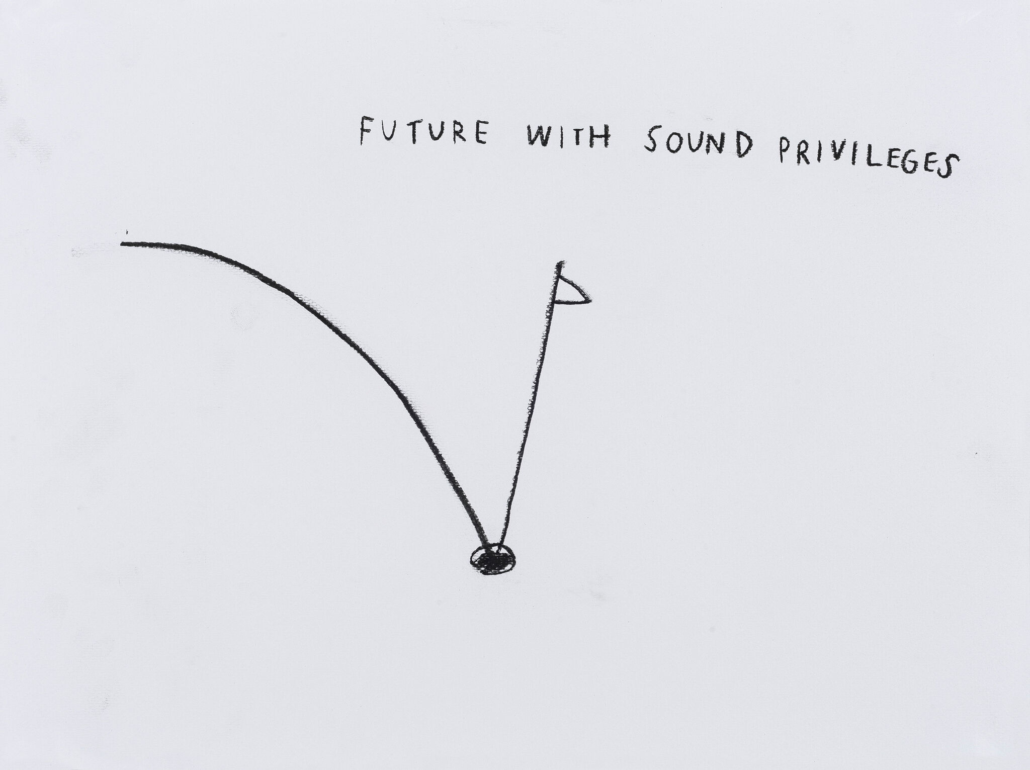 A simple line drawing with the text "Future with Sound Privileges" above a curved line and a small flag on a pole.