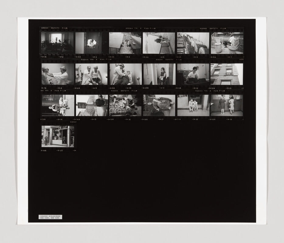 A contact sheet with multiple black-and-white photos showing people in various indoor and outdoor everyday activities.