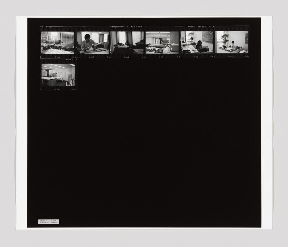 Six small black-and-white photos at the top show people working at desks in an office setting.
