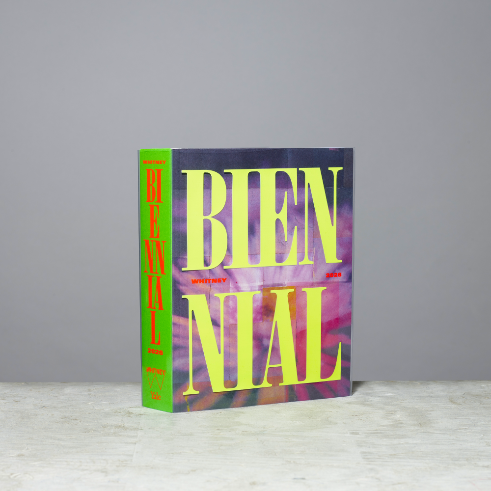 A colorful book standing upright with the large title "BIENNIAL" on its cover.