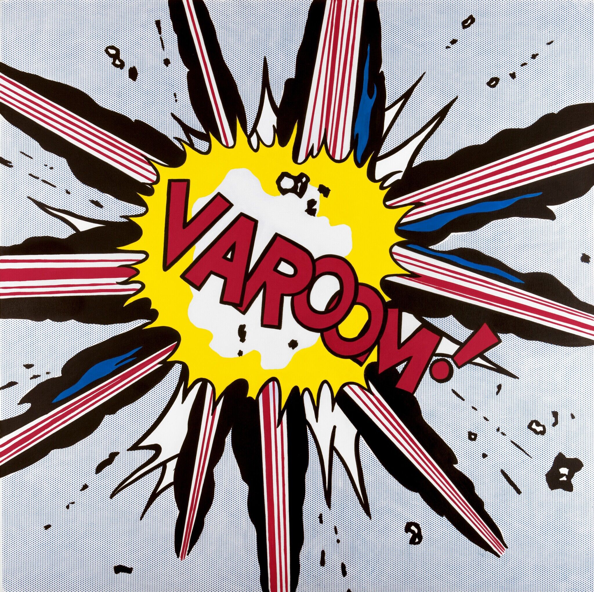 Bright primary colors illustrating an explosion with VAROOM! text in the center.